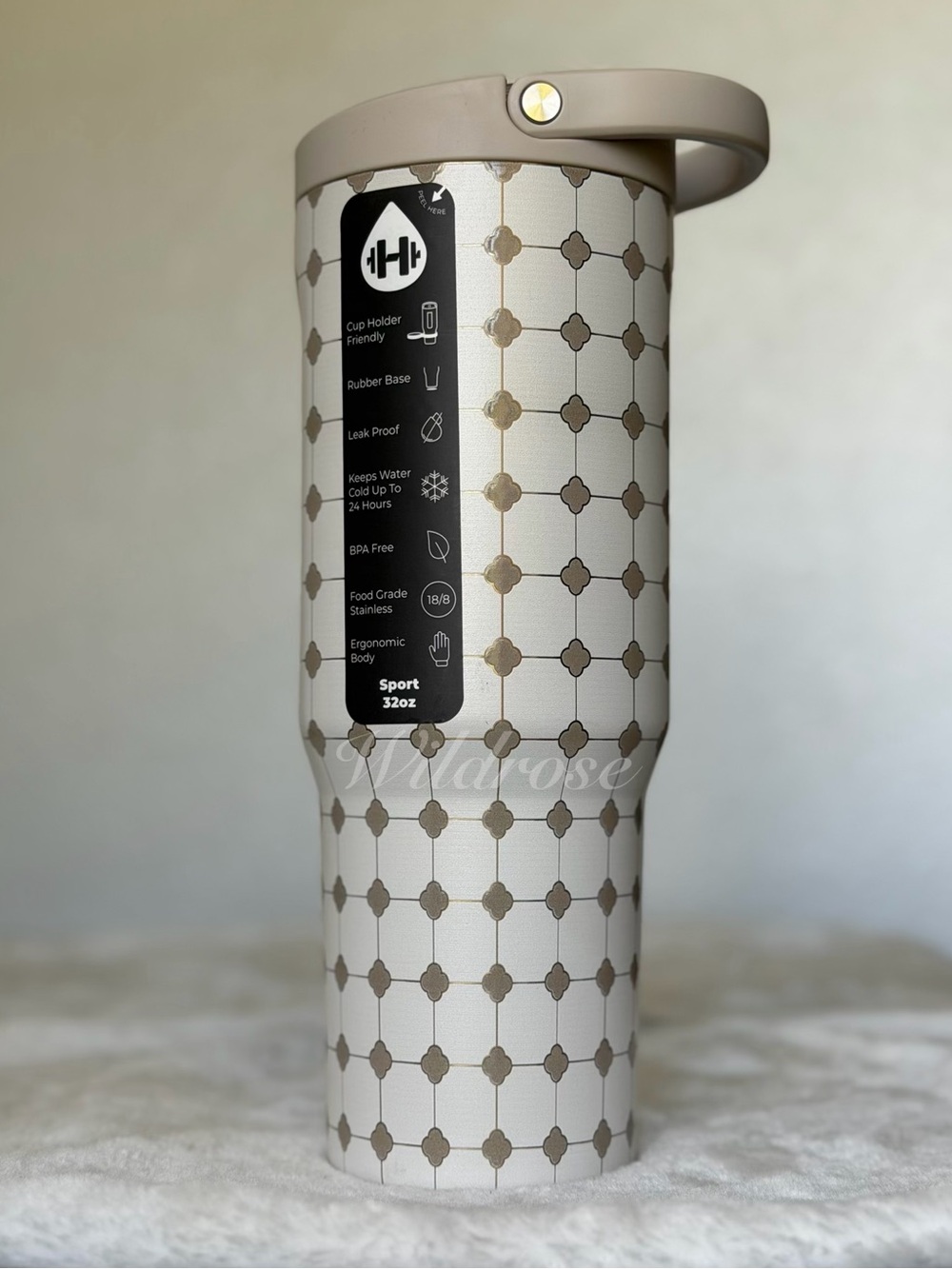 Hydrojug 32OZ MOSAIC White Beige Tan + Gold Accent tile Sport Traveler tumbler